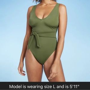 🩱 Shade & Shore one piece bathing suit NWT olive green Large low back